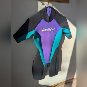 Vintage Gladiator Brand Kids Wetsuit Purple And Teal Kids Size 6 Made In USA.